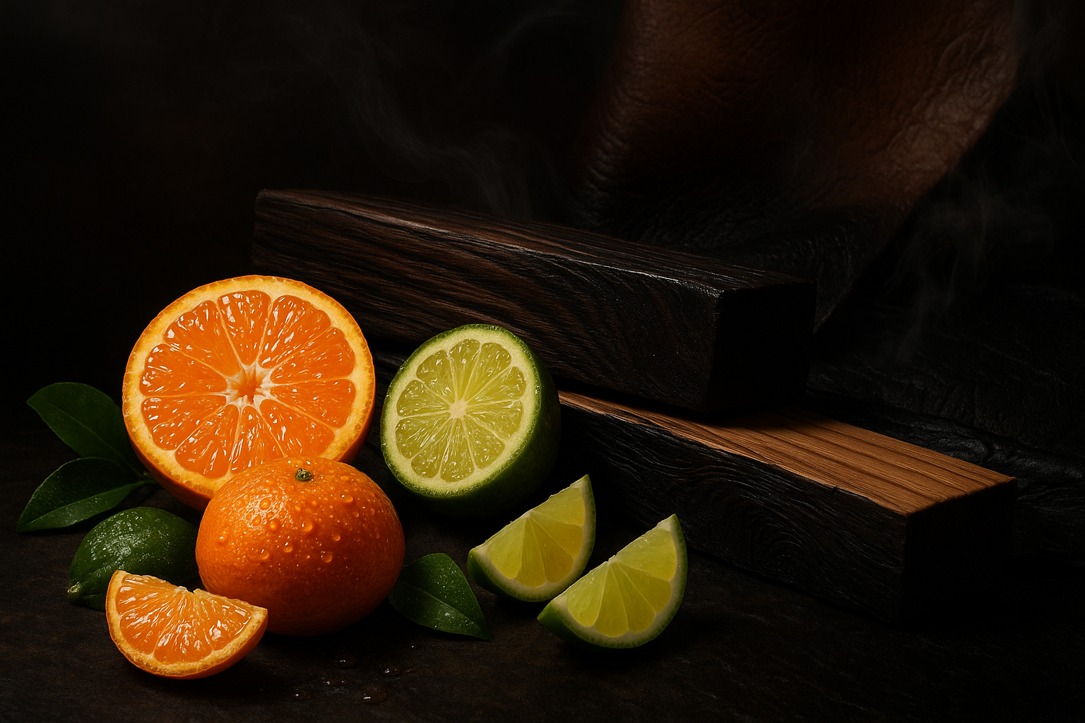 Lively mandarin, jeweled bergamot and a splash of zesty lime blended with smoky woods, rich leather and spiced ebony.



Top notes: Citrus, Mandarin, Bergamot
Mid notes: Lime, Woody
Base notes: Woody, Leather

Essential oils: Birch tar, Cedarwood---- create 4k image without bottle
