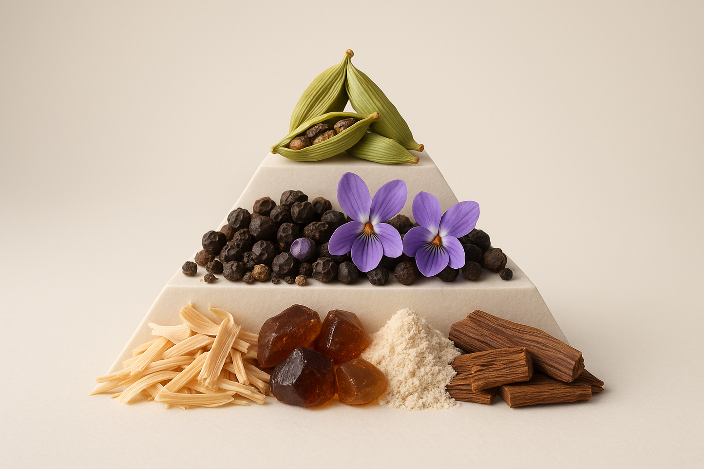 Top notes: Cardamom
Mid notes: Black Pepper, Violet
Base notes: Sandal, Musk, Orris, Cedarwood